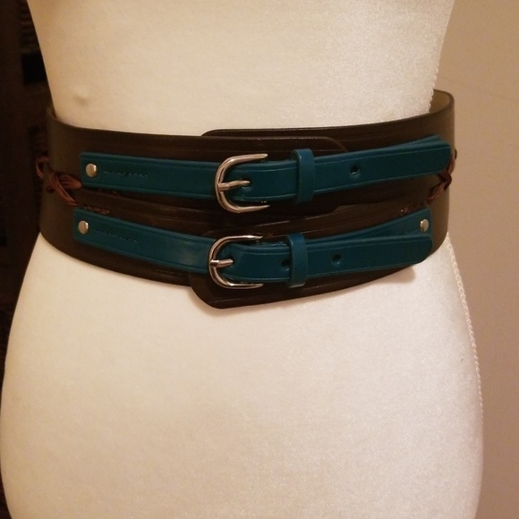 Adjustable teal and brown belt - Picture 1 of 3